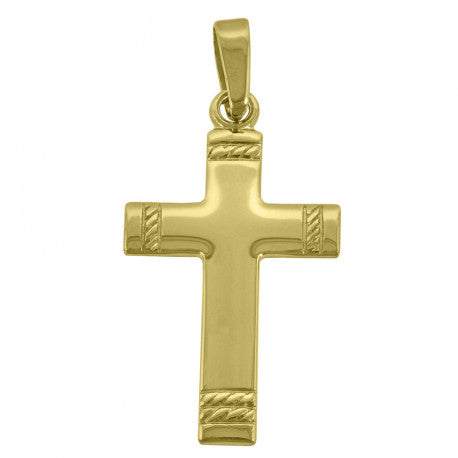 925 Solid Silver Yellow-tone Gold Vermeil Unisex Cross Religious Charm Pendant 91374