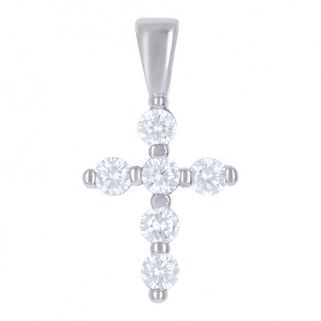 925 Solid Silver Womens Cubic-Zirconia Cross Religious Charm Pendant 110722