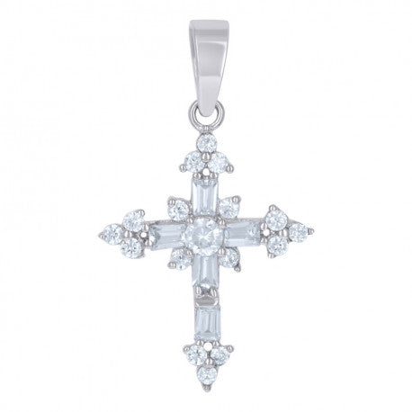 925 Solid Silver Unisex Cubic-Zirconia Cross Religious Charm Pendant 36472