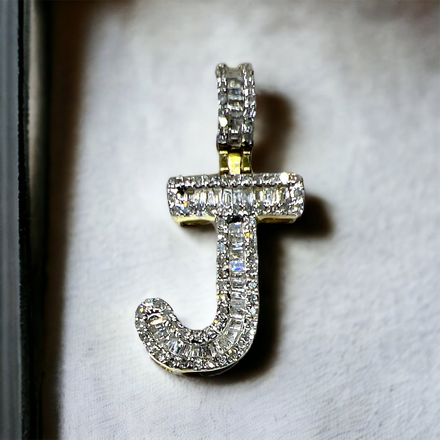 Natural Diamond Initial “Letter J” Baguette 10Kt Pendant Item No 163220