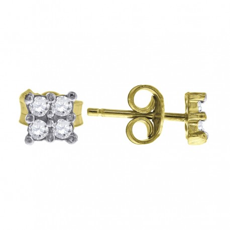 10kt Gold Two-Tone CZ Mens Square 4.8mm Push Back Studs