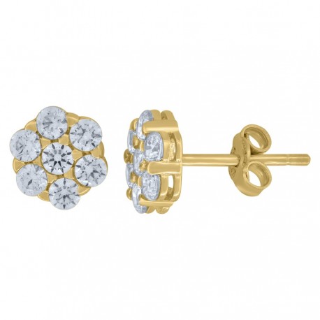 10kt Yellow Gold Mens Cubic Zirconia Flower Stud Earrings