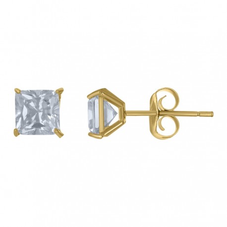 10kt Yellow Gold Unisex Princess Cut Cubic-Zirconia Square Stud Earrings