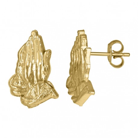 10kt Yellow Gold Mens Religious Praying Hands Stud Earrings