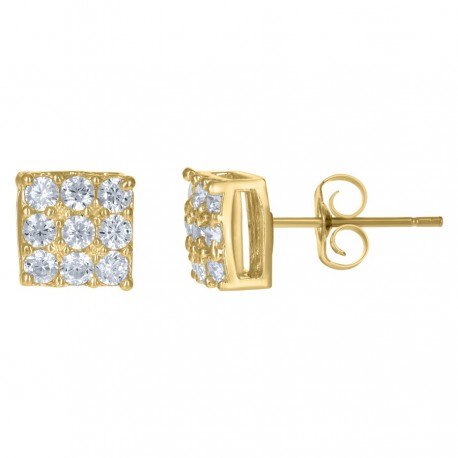 10kt Yellow Gold Mens Cubic-Zirconia Square Stud Earrings