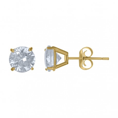 10kt Yellow Gold Unisex Cubic-Zirconia Round Stud Earrings