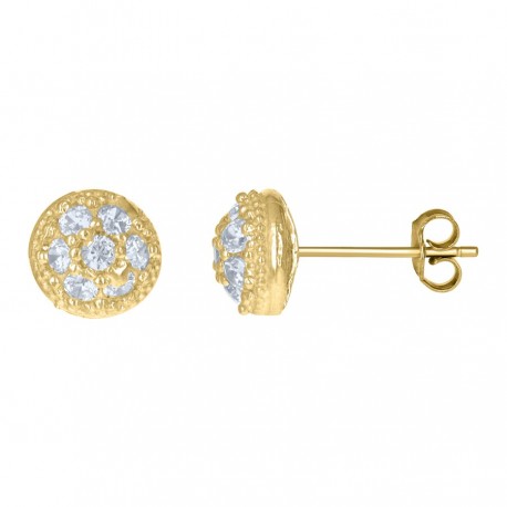 10kt Yellow Gold Mens Cubic-Zirconia Round Stud Earrings