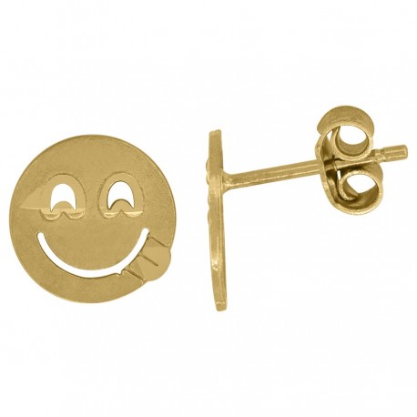 10kt Yellow Gold Unisex Dc Emoji Round Stud Earrings