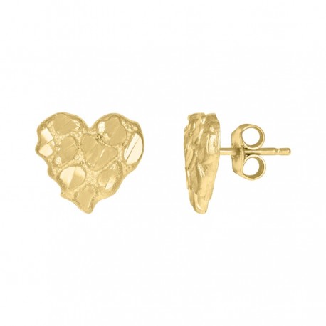 10kt Yellow Gold Womens Nugget Heart Stud Earrings