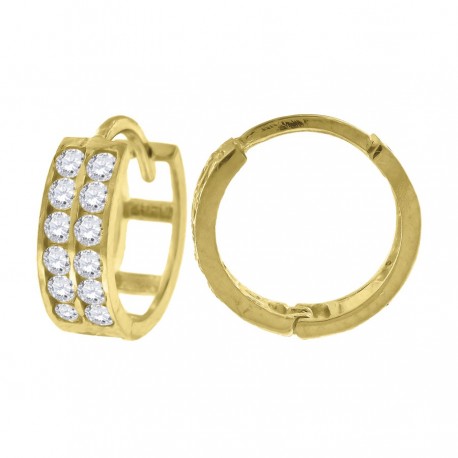 10kt Yellow Gold Womens CZ Cubic Zirconia Double Row Hoop Earrings