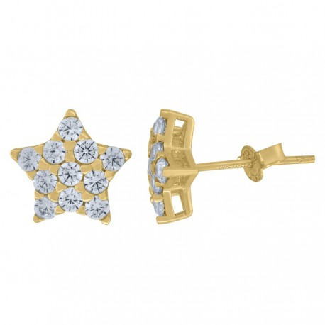 10kt Yellow Gold Mens Cubic-Zirconia Fashion Star Stud Earrings