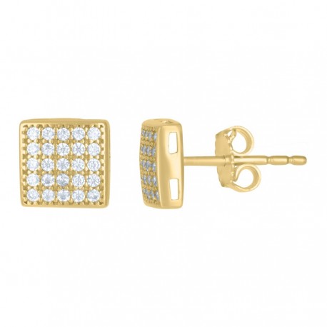 10kt Yellow Gold Mens Cubic-Zirconia Square Stud Earrings