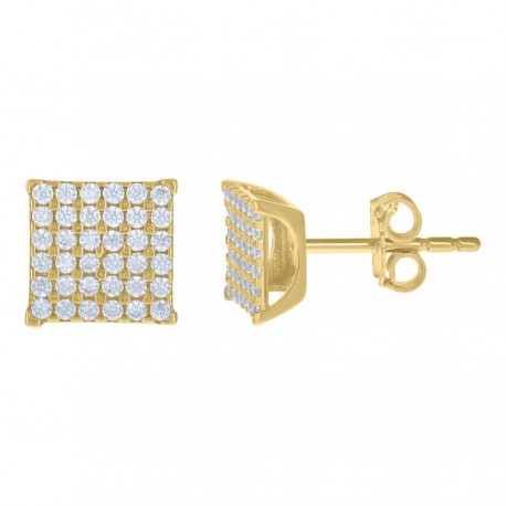 10kt Yellow Gold Mens Cubic-Zirconia Square Stud Earrings