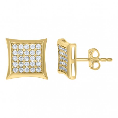 10kt Yellow Gold Mens Cubic-Zirconia Square Stud Earrings