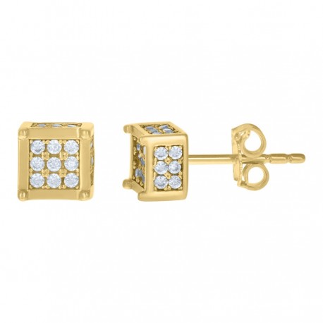 10kt Yellow Gold Mens Cubic-Zirconia Square Stud Earrings