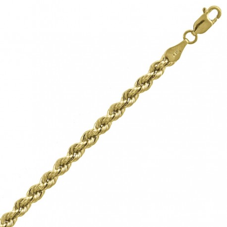 10kt Yellow Gold Unisex 4mm Hollow Rope Chain Bracelet (8" to 9 Inches)