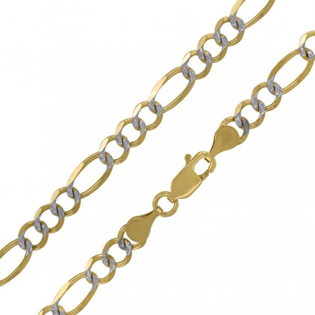 10kt Two-tone Gold Unisex Solid Figaro Pave Chain 4.5mm 18 to 24 inches