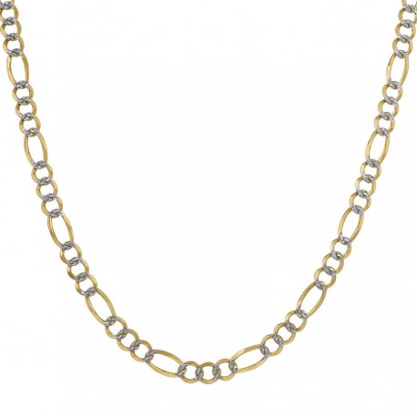 10kt Two-tone Gold Unisex Solid Figaro Pave Chain 4.5mm 18 to 24 inches