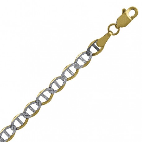 10kt Two-tone Gold Unisex Solid Mariner Pave Chain 4.0mm 18 to 24 inches