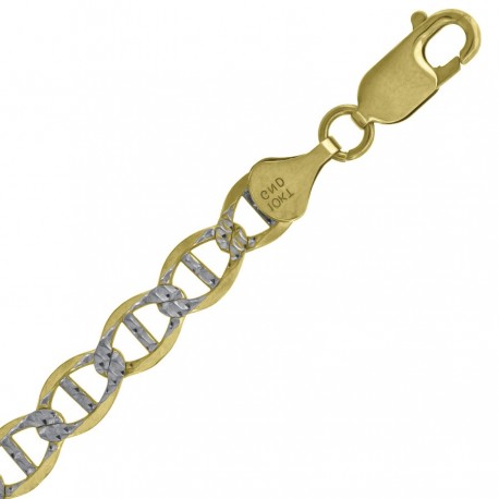 10kt Two-tone Gold Unisex Solid Mariner Pave Chain 6.0mm 18 to 30 inches