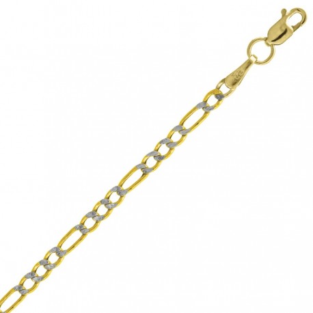 10kt  Two-Tone Gold 2.3mm Hollow Figaro Pave Bracelet