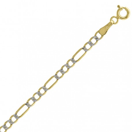 10kt Two-Tone Gold 3.5mm Hollow Figaro Pave Bracelet