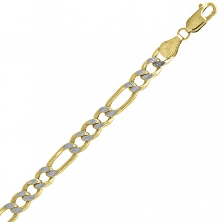 10kt Two-Tone Gold(Yellow&White) Unisex 6.3mm Hollow Figaro Pave Bracelet(8Inch-9Inch length)