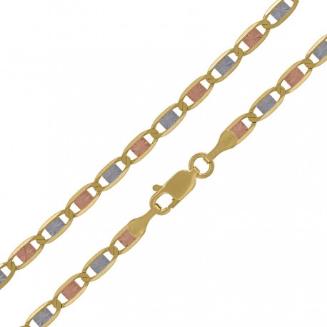 10kt Tri-color Gold Mens Valentino Chain 3.2mm 18 To 24 Inches