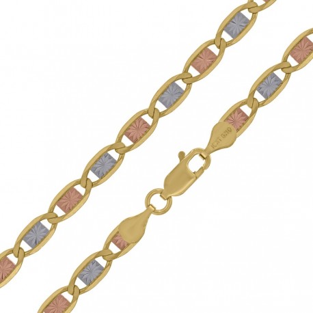 10kt Tri-color Gold Unisex Valentino Chain 4mm 18 To 24 Inches