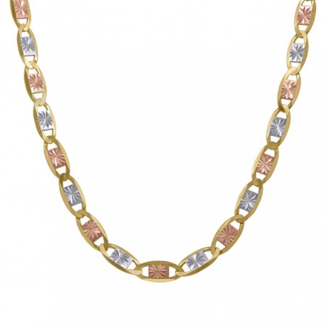 10kt Tri-color Gold Unisex Valentino Chain 4mm 18 To 24 Inches