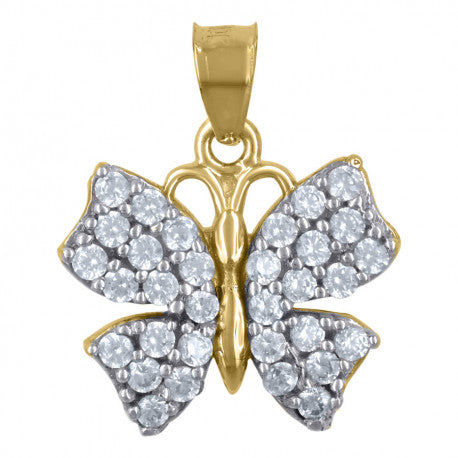 10KT Yellow Gold Butterfly Iced Out CZ Stone Pendant