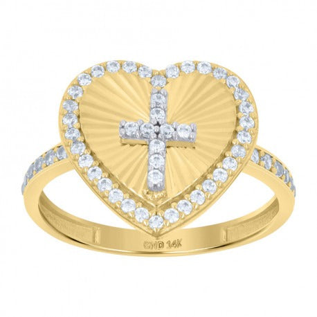 10KT HEART/CROSS CHARM RING