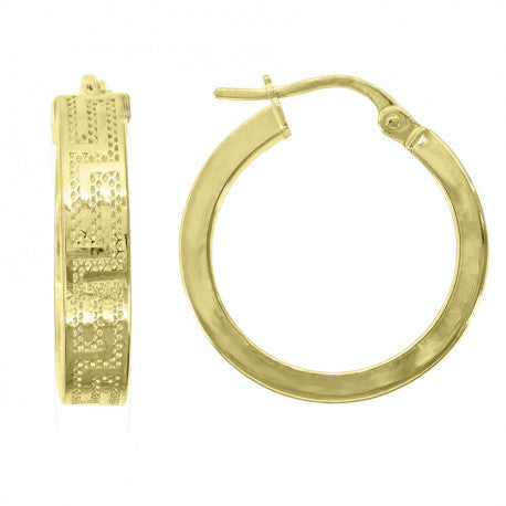 10KT Greek Key Textured Hoops