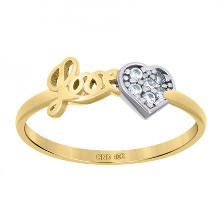 10kt Two-Tone Gold Womens Cubic-Zirconia Love Heart Love Ring