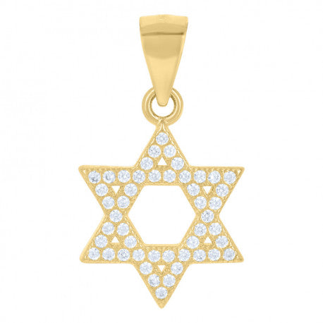 925 Solid Silver Yellow Tone Gold Vermeil Unisex Cubic-Zirconia Star Of David Symbol Religious Charm Pendant 117326