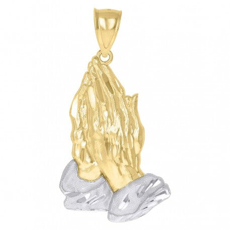 Copy of 10kt Gold Two-Tone Diamond-Cut Mens Praying Hands Religious Charm Pendant