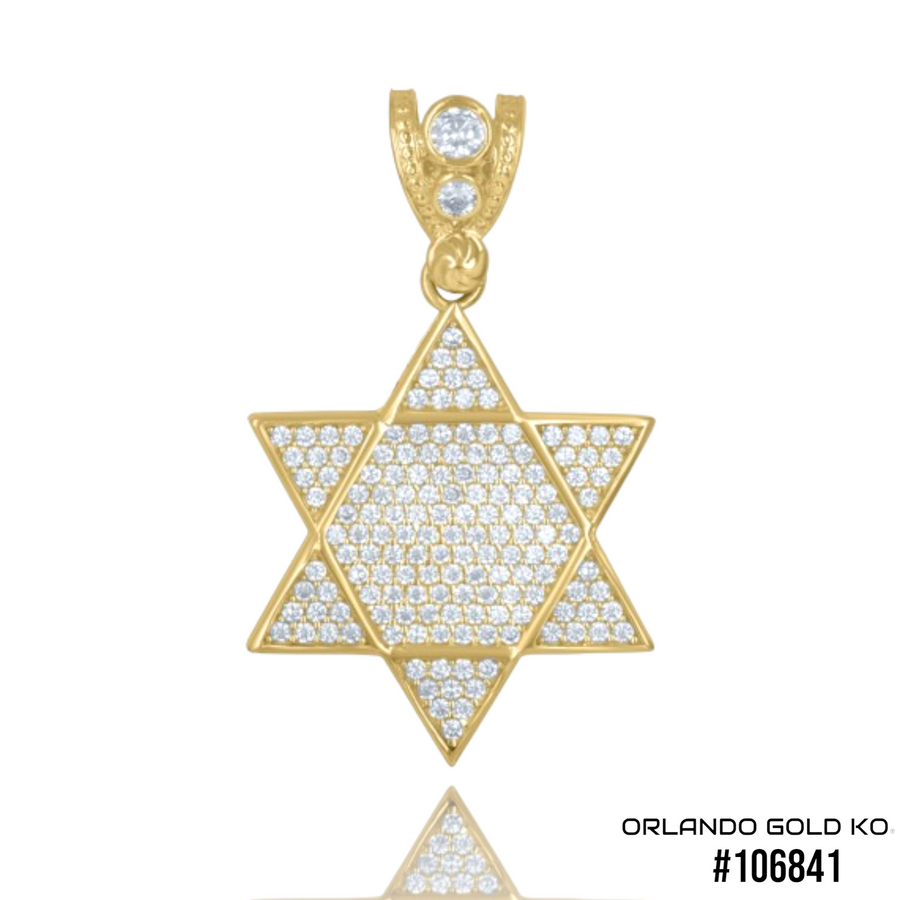 10kt Yellow Gold Mens Cubic Zirconia Cluster Star Of David Religious Charm Pendant #106841