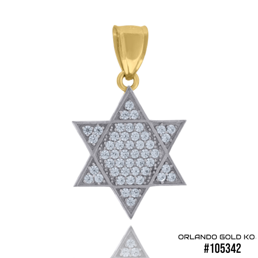 10kt Two-Tone Gold Iced Out Star Of David Religious CZ Stone Pendant #105342