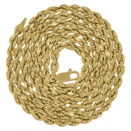 10kt Yellow Gold Hollow Rope Chain 3mm 18 to 24 inches