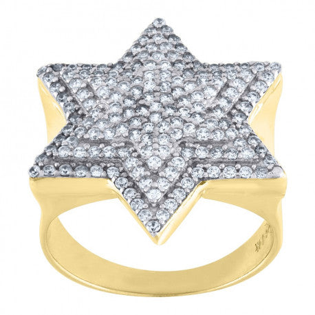 10kt Two-Tone Gold Mens Cubic Zirconia Star of David Ring