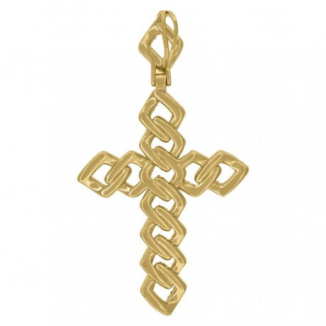 .925 Solid Silver Yellow Tone Gold Vermeil Mens Cubic-Zirconia Cross Religious Charm Pendant 103627