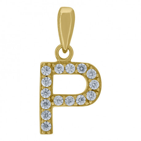 925 Solid Silver Yellow Gold Vermeil Unisex Micro Initial Charm Pendant (5A Round Cut CZ Stones) Alphabet Letters A-Z