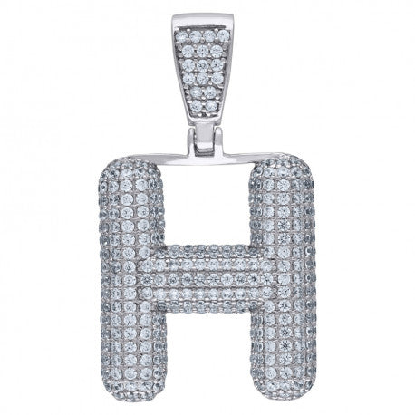 925 Solid Silver Unisex Bubble Crown Initial Charm Pendant (5A Baguette+Round Cut CZ Stones) Alphabet Letters A-Z