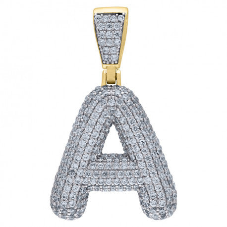 925 Solid Silver Yellow Gold Vermeil Unisex Bubble Initial Charm Pendant (5A Round Cut CZ Stones) Alphabet Letters A-Z