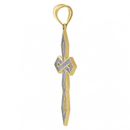 10kt Two-Tone Gold Unisex Cubic Zirconia Cross Religious Charm Pendant