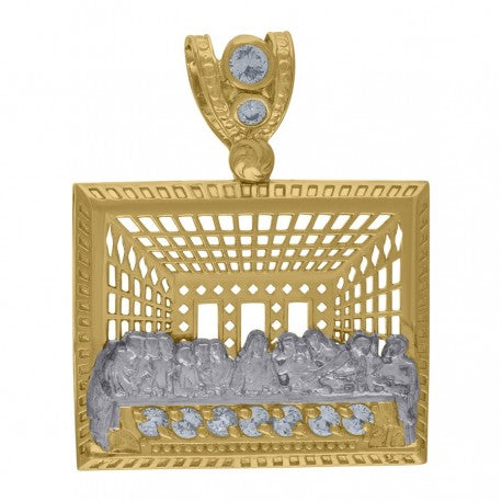 10kt Two-Tone Gold Mens Cubic Zirconia Last Supper Religious Charm Pendant