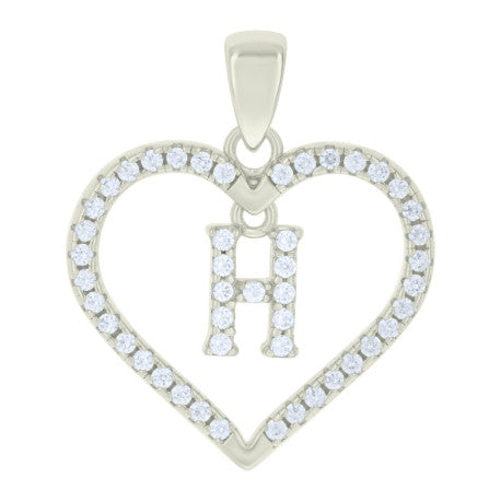 925 Silver White Initial Set 925 Silver Intial Heart Charm Pendant(Any Letter A-Z)+925 Silver 2mm Cuban Link Chain (Any Length) only $74.99 Entire Set!