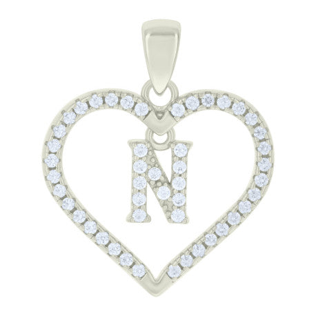 925 Silver White Initial Set 925 Silver Intial Heart Charm Pendant(Any Letter A-Z)+925 Silver 2mm Cuban Link Chain (Any Length) only $74.99 Entire Set!