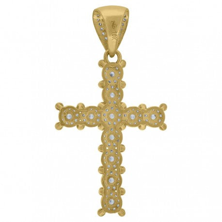 10kt Two-Tone Gold  Unisex Cubic Zirconia Cross Religious Charm Pendant