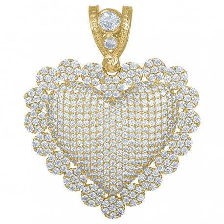 10kt Yellow Gold Womens Cubic Zirconia Cluster Heart Charm Pendant